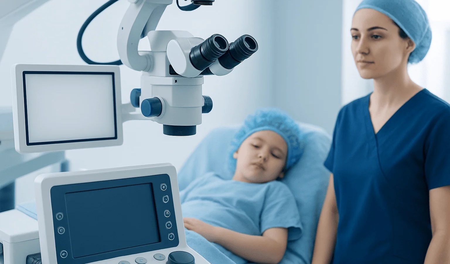 Pediatric epilepsy surgery consultation with advanced medical equipment.